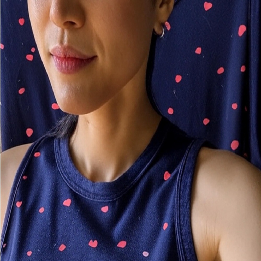 Navy Tank Top with Pink Polka Dots. Size L.